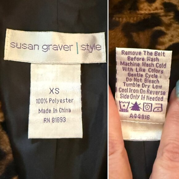 Susan Graver Leopard Print Jacket XS Faux Suede Button Front Lined Animal Print - Picture 6 of 12
